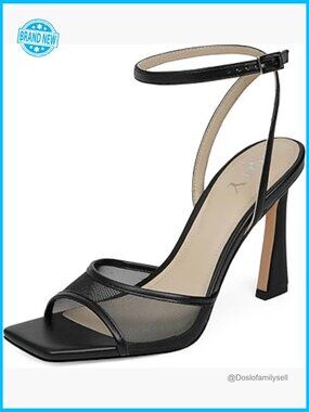 Strappy Heels Square Toe Stiletto Mesh Ankle Strap Dress Shoes Chic Party